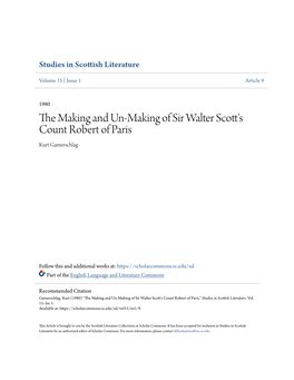 The Making and Un-Making of Sir Walter Scott's Count Robert of Paris