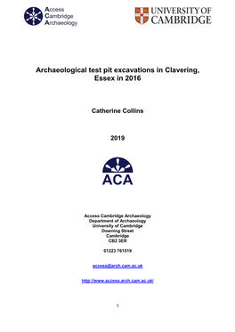 Archaeological Test Pit Excavations in Clavering, Essex in 2016