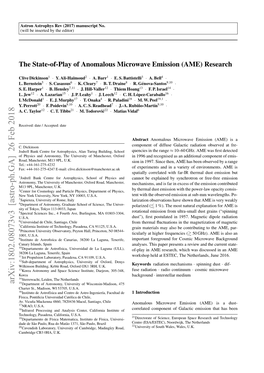 The State-Of-Play of Anomalous Microwave Emission (AME) Research