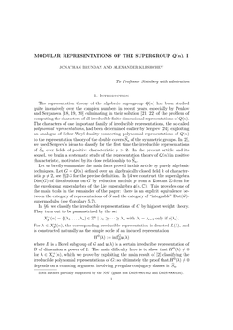 MODULAR REPRESENTATIONS of the SUPERGROUP Q(N), I