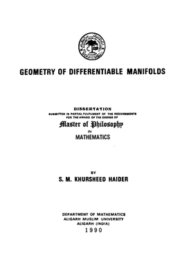 GEOMETRY of DIFFERENTIABLE MANIFOLDS Iila^Iter of ^Ulosiop^P