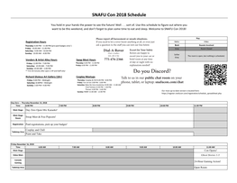 SNAFU Con 2018 Schedule
