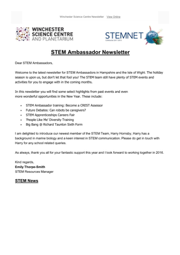STEM Ambassador Newsletter
