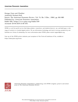 Orange Juice and Weather Author(S): Richard Roll Source: the American Economic Review, Vol
