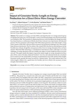 Impact of Generator Stroke Length on Energy Production for a Direct Drive Wave Energy Converter