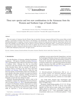 Three New Species and Two New Combinations in the Aizoaceae from the Western and Northern Cape of South Africa