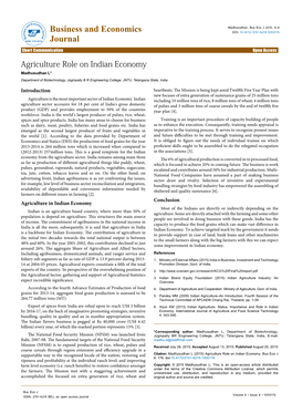 Agriculture Role on Indian Economy Madhusudhan L* Department of Biotechnology, Joginpally B R Engineering College, JNTU, Telangana State, India