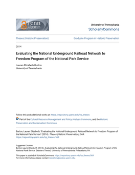 Evaluating the National Underground Railroad Network to Freedom Program of the National Park Service