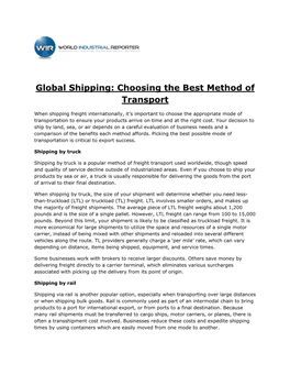 Global Shipping: Choosing the Best Method of Transport