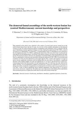 Central Mediterranean): Current Knowledge and Perspectives