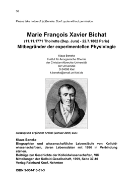 Marie François Xavier Bichat (11.11.1771 Thoirette (Dep