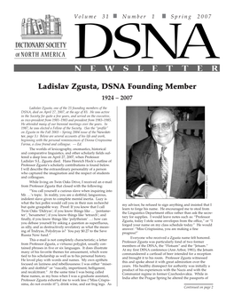 Ladislav Zgusta, DSNA Founding Member 1924 – 2007