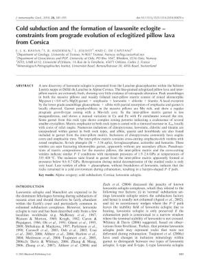 Cold Subduction and the Formation of Lawsonite Eclogite – Constraints from Prograde Evolution of Eclogitized Pillow Lava from Corsica
