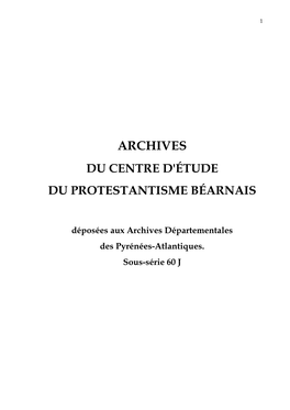 Archives Du Centre D'étude Du Protestantisme Béarnais