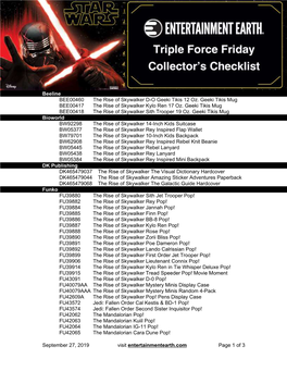 Entertainment Earth Triple Force Friday Collector's Checklist