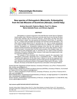 New Species of Deinogalerix (Mammalia, Eulipotyphla) from the Late Miocene of Scontrone (Abruzzo, Central Italy)