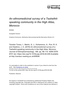 An Ethnomedicinal Survey of a Tashelhit-Speaking Community in the High Atlas, Morocco