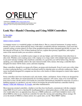 Oreilly.Com: Look Ma—Hands! Choosing and Using MIDI Controllers