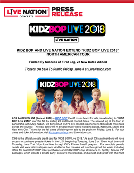 “Kidz Bop Live 2018” North American Tour