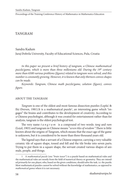 Tangram Proceedings of the Training Conference History of Mathematics in Mathematics Education