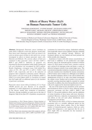 Effects of Heavy Water (D2O) on Human Pancreatic Tumor Cells