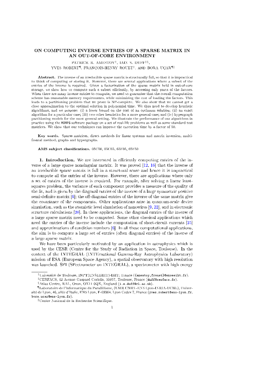 On Computing Inverse Entries of a Sparse Matrix in an Out-Of-Core Environment Patrick R