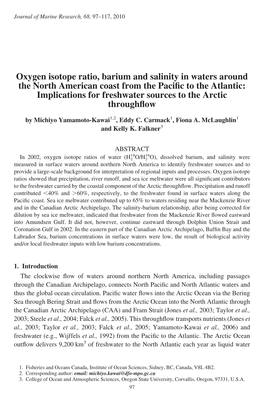 Oxygen Isotope Ratio, Barium and Salinity in Waters Around the North American Coast from the Pacific to the Atlantic