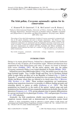 The Irish Pollan, Coregonus Autumnalis: Options for Its Conservation
