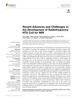 Recent Advances and Challenges in the Development of Radiofrequency HTS Coil for MRI