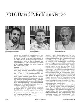 2016 David P. Robbins Prize