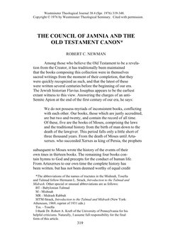 The Council of Jamnia and the Old Testament Canon*