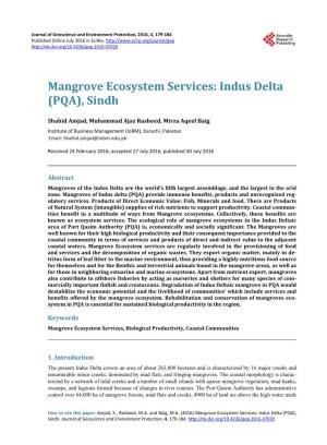 Mangrove Ecosystem Services: Indus Delta (PQA), Sindh