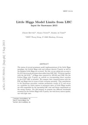 Little Higgs Model Limits from LHC Arxiv:1307.5010V2 [Hep-Ph] 5 Sep