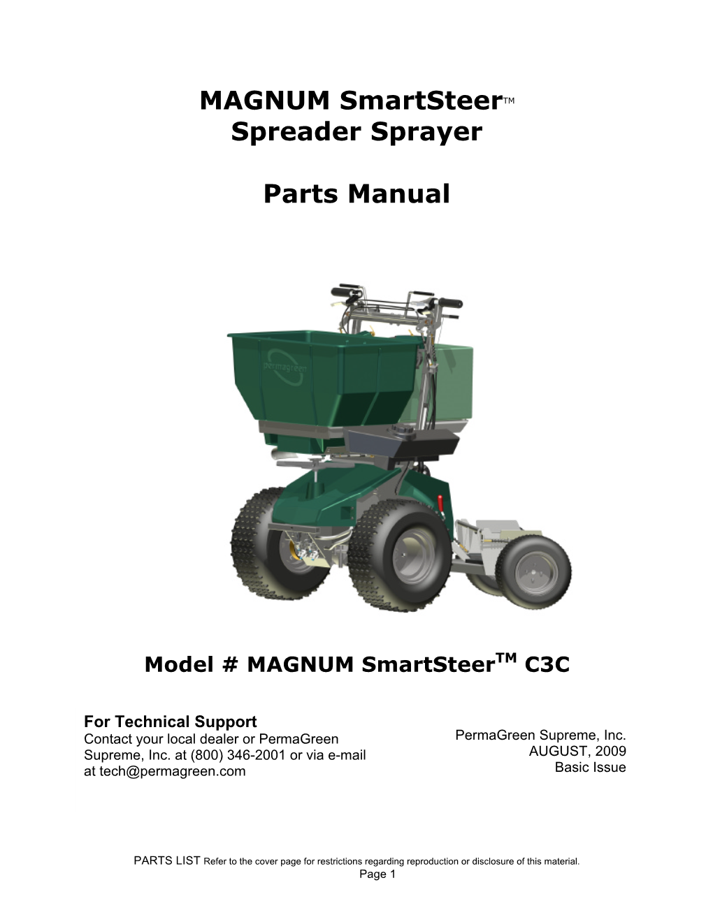 MAGNUM Smartsteertm Spreader Sprayer Parts Manual