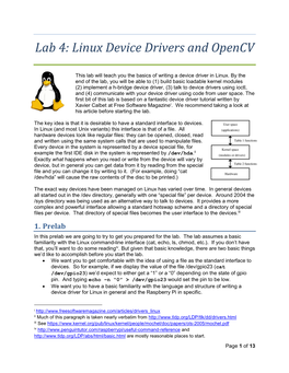 Lab 4: Linux Device Drivers and Opencv