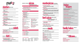 Kids' Salads Meals Ken's Pizza Masterpizzas Pizzas Family