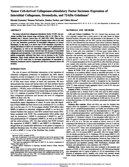 Tumor Cell-Derived Collagenase-Stimulatory Factor Increases Expression of Interstitial Collagenase, Stromelysin, and 72-Kda Gelatinase1