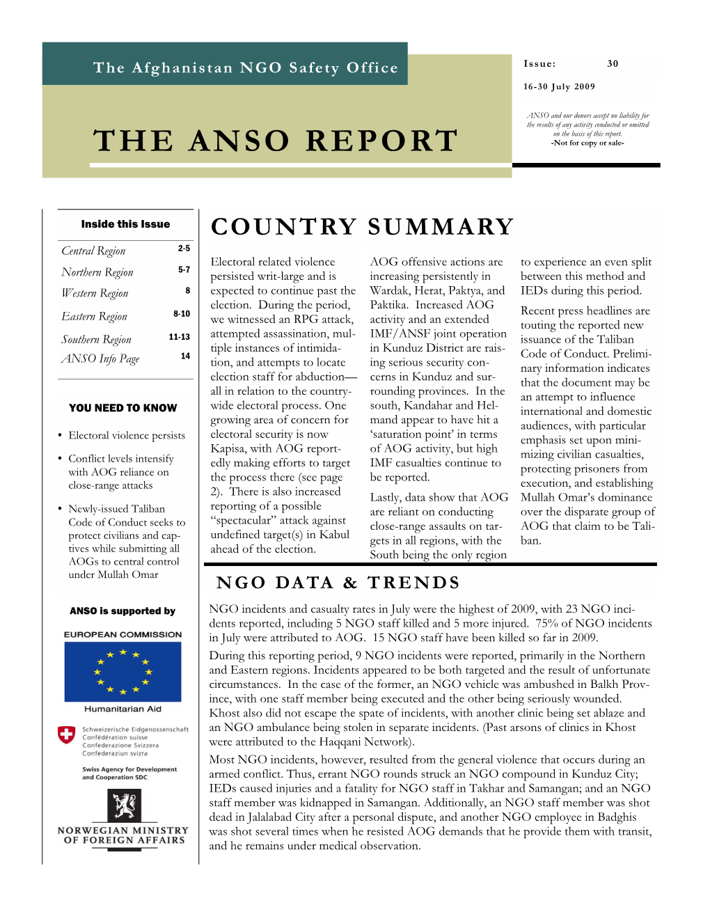 THE ANSO REPORT -Not for Copy Or Sale