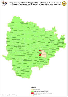 Map Showing Affected Villages of Doddaballapura Taluk Based on Atleast One Positive Case in the Last 21 Days As on 29Th May 2020