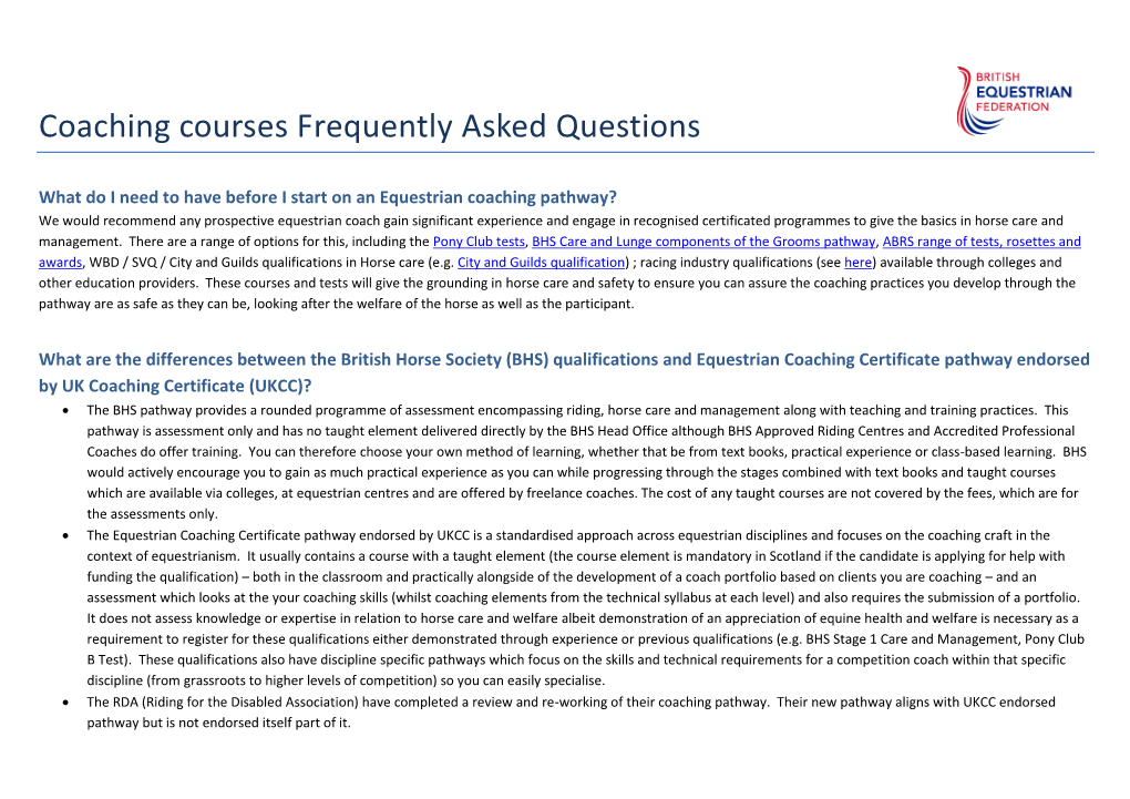 Coaching Courses Frequently Asked Questions