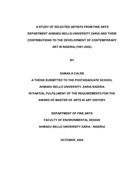 A Study of Selected Artists from Fine Arts Department Ahmadu