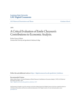 A Critical Evaluation of Emile Cheysson's Contributions to Economic Analysis