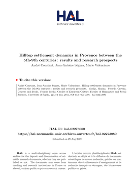 Hilltop Settlement Dynamics in Provence Between the 5Th-9Th Centuries: Results and Research Prospects