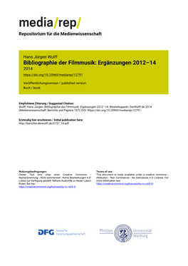 Bibliographie Der Filmmusik: Ergänzungen 2012–14 2014