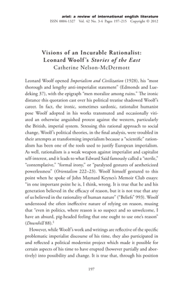 Visions of an Incurable Rationalist: Leonard Woolf's Stories of the East