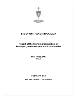 STUDY on TRANSIT in CANADA Report of the Standing Committee