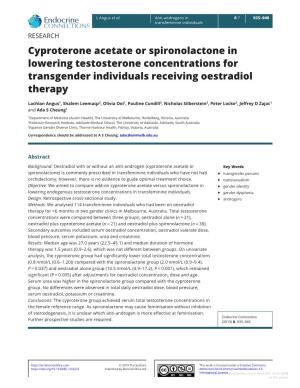 Cyproterone Acetate Or Spironolactone in Lowering Testosterone Concentrations for Transgender Individuals Receiving Oestradiol Therapy