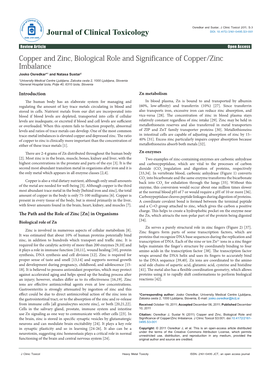 Copper and Zinc, Biological Role and Significance of Copper/Zinc