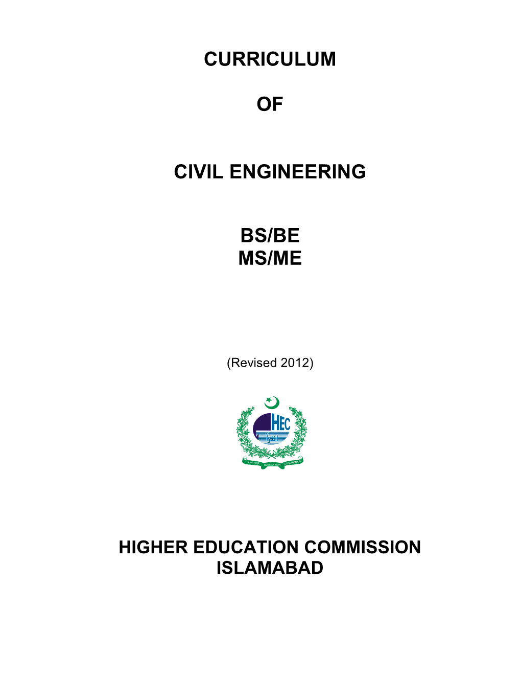 Curriculum of Civil Engineering Bs/Be Ms/Me