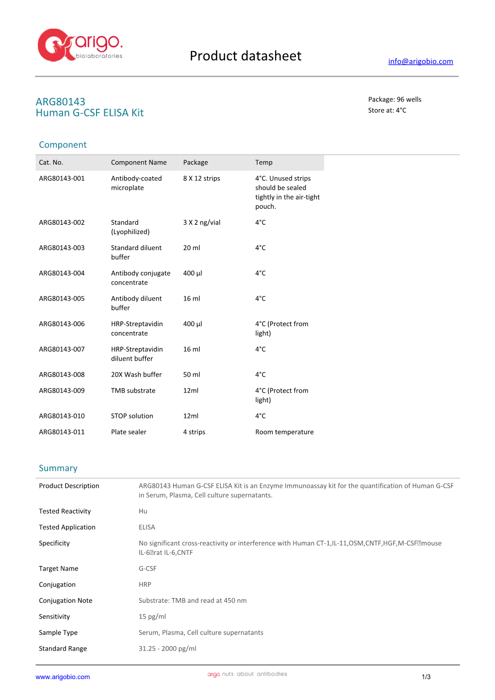 Human G-CSF ELISA Kit (ARG80143)